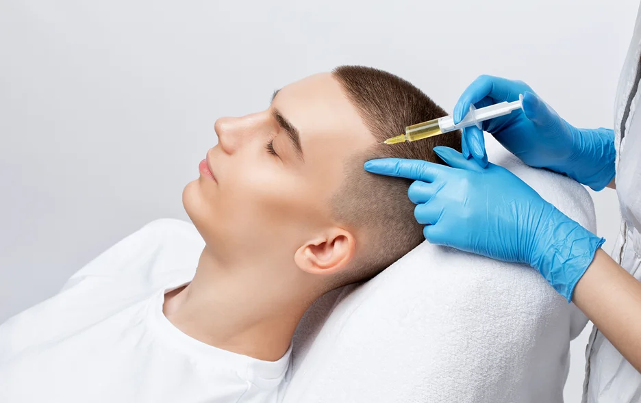 a man had PRP hair treatment in a clinic