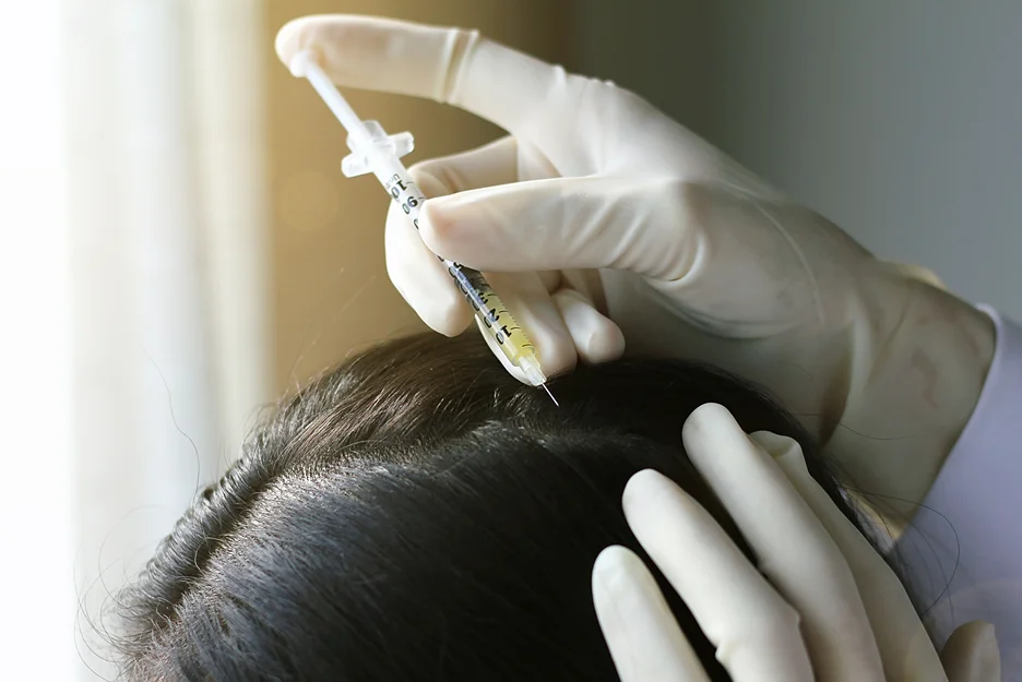 a woman received prp injection for hair loss treatment